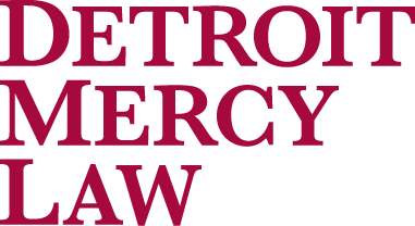 red Detroit Mercy Law words stacked